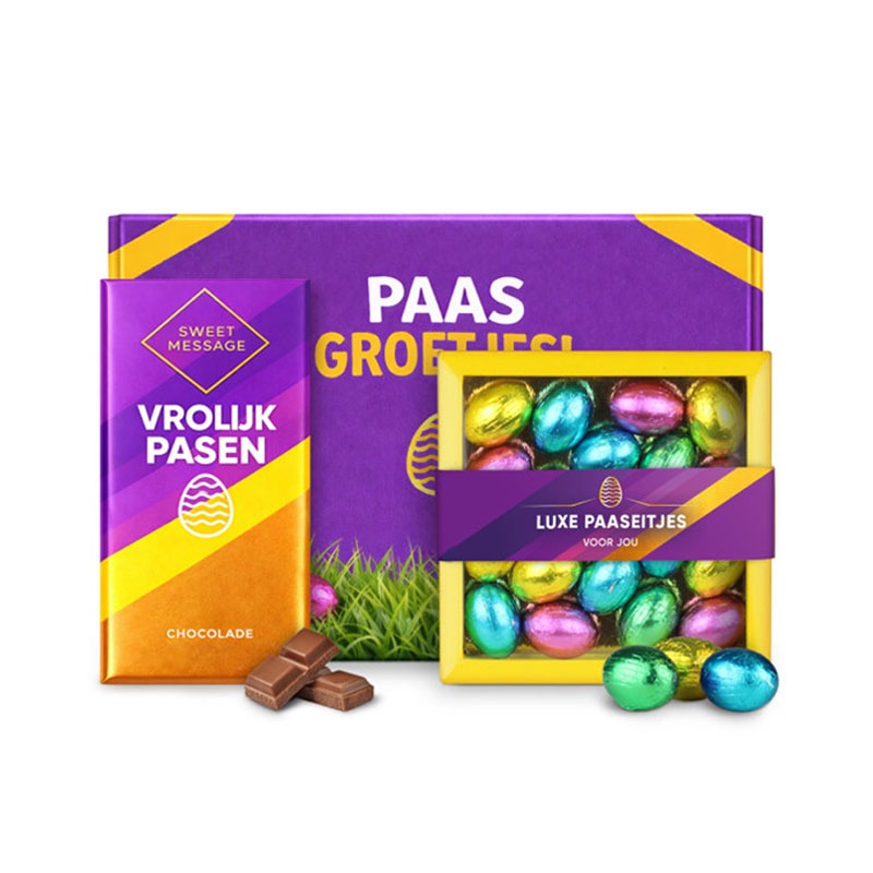 paaspakket met paasreep en luxe paaseitjes